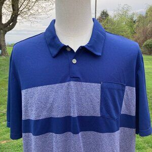 -Adidas Golf Blue with Grey Stripes s/s Polo w/ pocket Men's Sz 2XL
